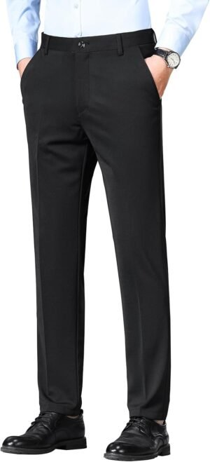 Men's Regular Fit Dress Pants Casual Business Flat Front Mens Wrinkle Free Comfort Stretch Pants