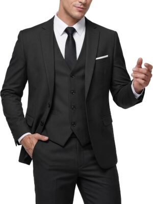 Men's 3 Piece Slim Fit Suit Set with Tie 2 Button Blazer Jacket Vest and Pants Business Wedding Party Prom Suit for Men