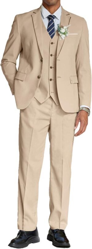 Men's 3 Piece Linen Suits Casual Lightweight Blazer Jackets Vest Pants Set for Wedding Business Prom