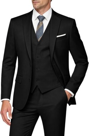 Men's Slim Fit 3 Piece Suits Two Button Blazer Vest and Pants Tuxedo Set for Business Wedding Party
