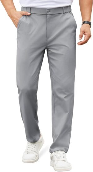 Mens Casual Chino Pants Elastic Waist Lightweight Trousers Classic Fit Business Dress Pants with Pockets