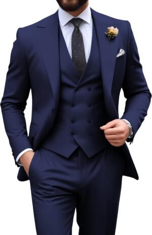 Mens Suit Slim Fit 3 Piece Double Breasted Suit Men Formal Tuxedo Set Casual Wedding Prom Groom Suits