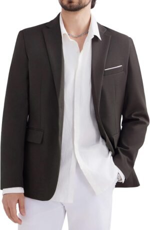 Men's Two Button Blazer Casual Sport Coats Solid Color Suit Jacket