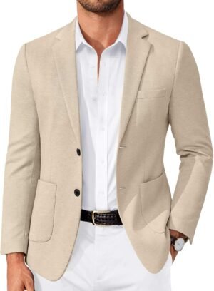 Men's Casual Knit Blazer Slim Fit Lightweight Sport Coat Stretch Two Button Suit Jacket