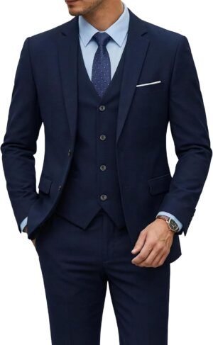 Men's 3 Piece Suit Set with Tie 2 Button Slim Fit Solid Blazer Jacket Vest Pants Business Wedding Party Suits for Men