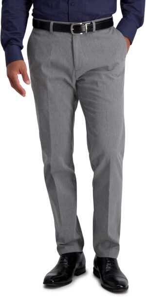 Men's Iron Free Premium Khaki Slim Straight Fit Flat Front Expandable Waist Casual Pant