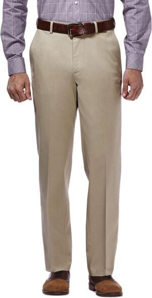 Men's Premium No Iron Khaki Classic Fit Flat Front Casual Pant