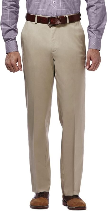 Men's Premium No Iron Khaki Classic Fit Flat Front Casual Pant