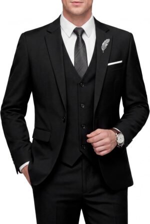 Men's Slim Fit 3 Piece Suit One Button Solid Blazer Business Party Jacket Vest Pants Set