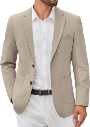 Men's Casual Blazer Jacket Slim Fit Two Button Suit Jackets Lightweight Knit Sport Coat