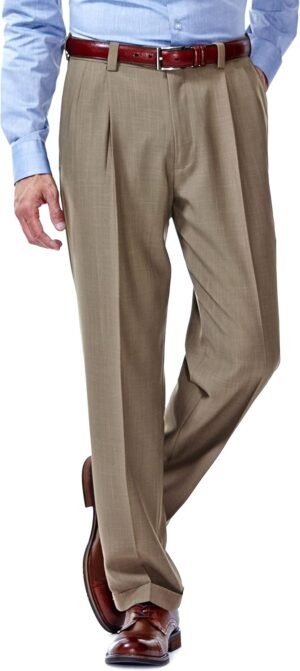 Men's Classic Fit Pleat Front Dress Pant with Hidden Expandable Waistband