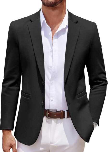 Men's Casual Knit Blazer Two Button Lightweight Sport Coats Suit Jacket
