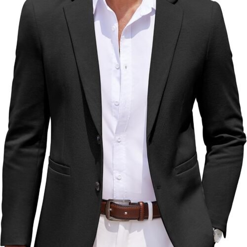 Men's Casual Knit Blazer Two Button Lightweight Sport Coats Suit Jacket