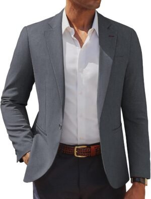 Men's Casual Blazer One Button Lightweight Sport Coats Solid Notched Lapel Suit Jackets