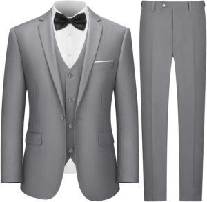 Men's One Button 3 Piece Suits Slim Fit Tuxedo Set with Blazer Jacket Vest and Pants for Wedding Prom Business