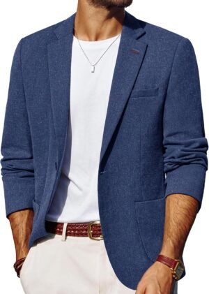 Mens Blazer Casual Sport Coats Lightweight One Button Suit Jacket for Summer