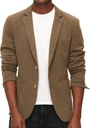 Men's Casual Knit Blazer Suit Jackets Two Button Lightweight Unlined Sport Coat