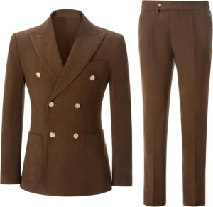 Men 2 Piece Corduroy Suit Slim Fit Suits Double Breasted Suit Blazer Jacket Pants Set Formal Wedding Prom Tuxedos
